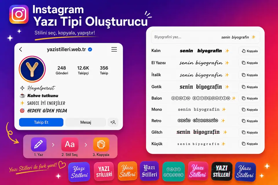 instagram biyografi yazı tipi